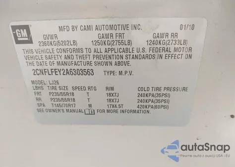 2010 Chevrolet Equinox Ltz from USA, damaged, VIN 2CNFLFEY2A6303563